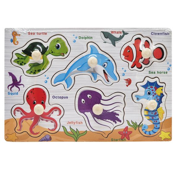 Дерев'яний пазл-вкладиш Морські тварини 73239-1 назви англійською мовою