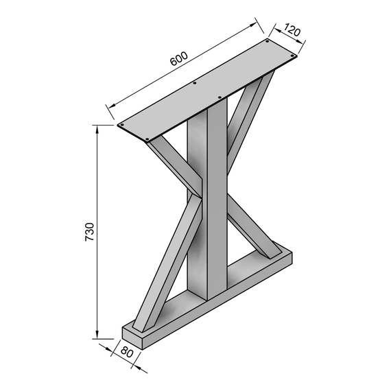 Опора ніжка для столу з металу 600×100mm, H=730mm (профільна труба: 80x80mm) Сірий | Зображення 2