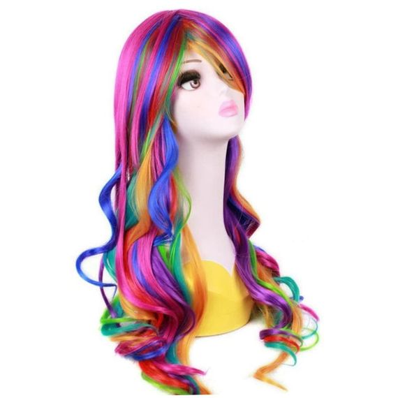 Перука різнокольорова райдужна яскрава довга 72 см, хвилясте синтетичне барвисте волосся для косплею, вечірок, Хелловіну | Зображення 1