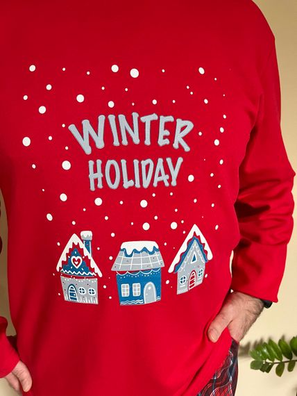 Піжама чоловіча новорічна тепла "Winter Holiday", червоно-синій | Зображення 2
