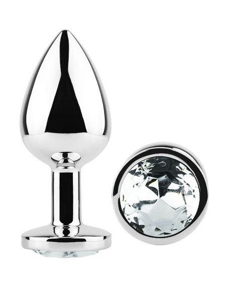 Анальна пробка з кристалом EGZO - Silver Round Plug Clear size M Sex Aura | Зображення 1