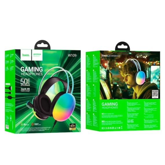 Игровые наушники HOCO W109 с микрофоном звуком и RGB подсветкой USB гарнитура для компьютера накладные