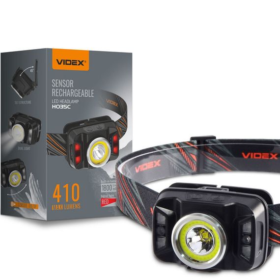 Налобный фонарь Videx 410Lm 5000K до 86 м дальность света, с датчиком движения и ближним рассеянным светом