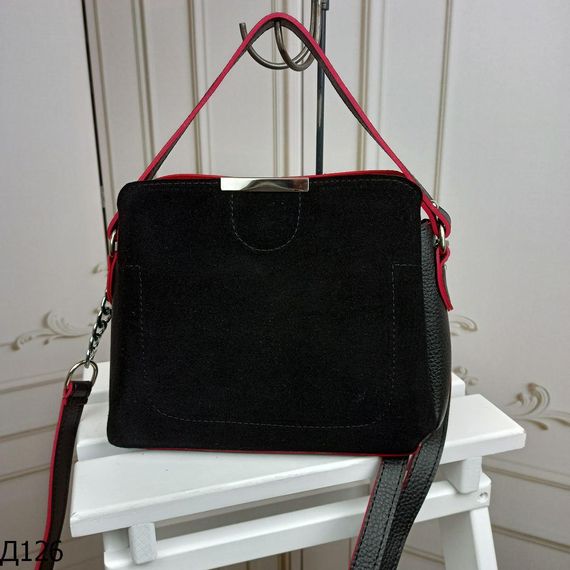 Невелика жіноча сумка кросбоді замшева Чорна з червоним краєм