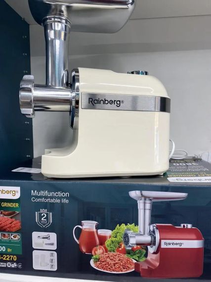 червона М'ясорубка Rainberg RB-2270 3800Вт з реверсом та насадками для шатківниці та ковбас | Зображення 1