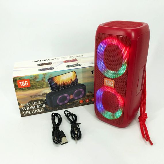 Портативная колонка TG333 2x5W с RGB подсветкой, беспроводная колонка портативная мощная. Цвет: красный | Зображення 9