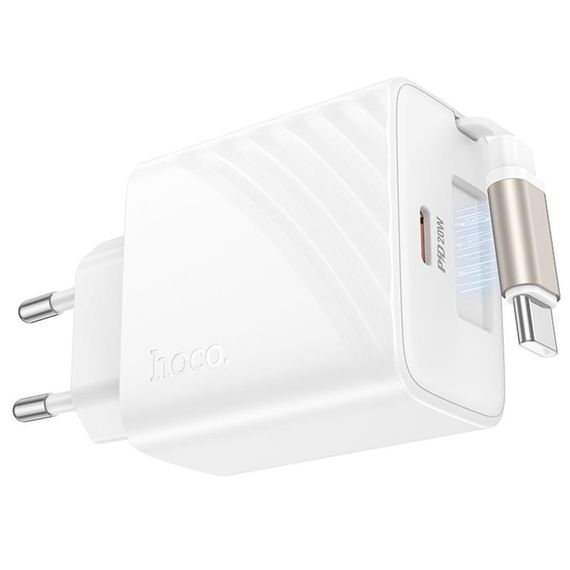 МЗП Hoco N57 Full PD20W with retractable cable Type-C (2USB-C) White | Зображення 1