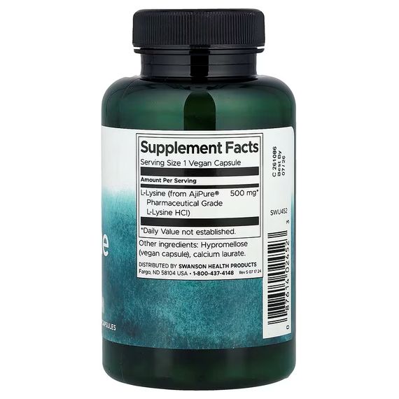 Лізин Swanson L-Lysine 500 мг 90 капсул | Зображення 1