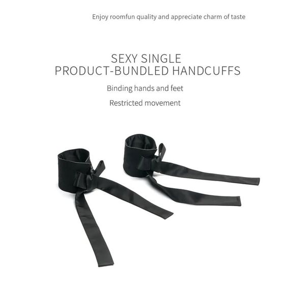 Изысканные наручники на запястья Roomfun с бантами, черные sexstyle | Зображення 7