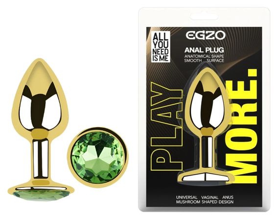 Анальна пробка EGZO Gold Round Plug S із зеленим кристалом, металева, для тривалого носіння Sex Aura | Зображення 4