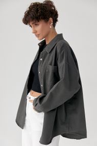 Вільна котонова сорочка на кнопках - сірий цвет, ONE SIZE (є розміри)