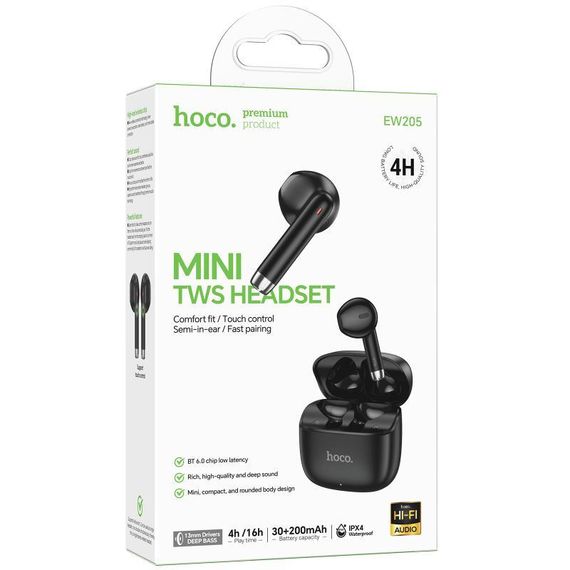 Беспроводные TWS наушники Hoco EW205 Peaceful Black | Зображення 3