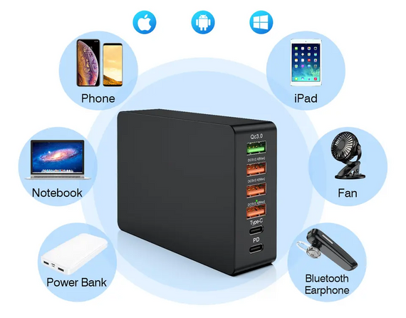 Зарядное устройство WLX-518 1xUSB QC3.0 / 3xUSB / 1xType-C /1xPD Type-C / 65W (Max) | Зображення 3