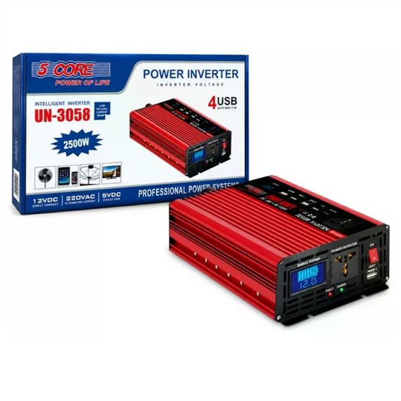 Инвертор 5 CORE UN-3058 2500W 12V • Преобразователь напряжения 5 CORE UN-3058 12V-220V 1100 Вт с USB и модифицированной синусоидой