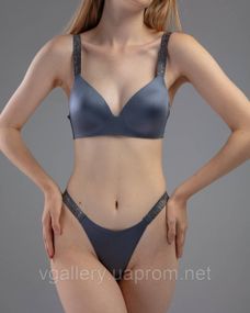 Комплект жіночої безшовної білизни Victoria`s Secret GOLD із золотими стразами Сірий колір - 85B
