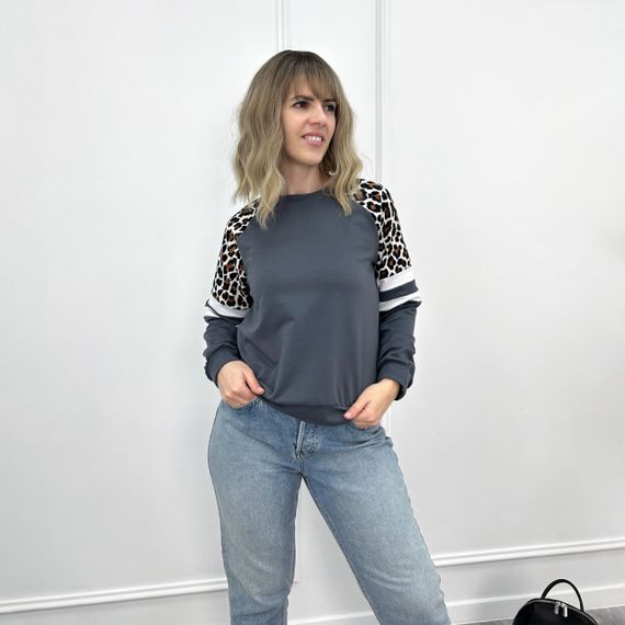 Женская легкая трикотажная кофта с леопардовым принтом GF04196 цвет серый, размер 50/52 | Зображення 4
