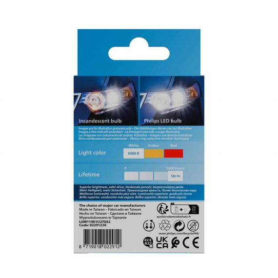 Комплект світлодіодних ламп PHILIPS 11961CU70X2 W5W (T10) LED Ultinon Pro7000 W2.1X9.5d WHITE 6000K 12V | Зображення 3