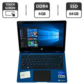 Нетбук Б-класс Gateway GWTC116-2BL / 11.6" (1366x768) TN Touch / Intel Celeron N4020 (2 ядра по 1.1 - 2.8 GHz) / 4 GB DDR4 / 64 GB SSD / Intel UHD Graphics 600 / WebCam / Windows 10 Pro б/у