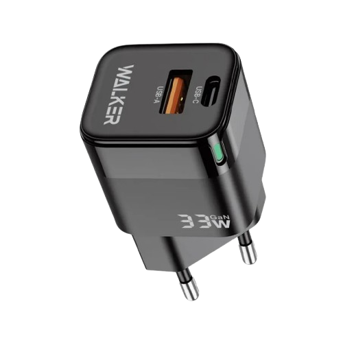 Зарядний пристрій мережевий USB/Type-C QC+PD 33W чорний WALKER WH-43