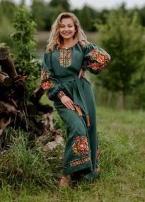 Плаття вишиванка в підлогу довге льон зелене