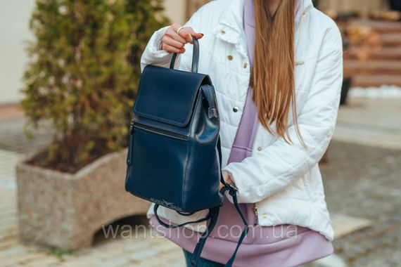 Темно-синій жіночий рюкзак-сумка з натуральної шкіри Tiding Bag - 13286 | Зображення 4