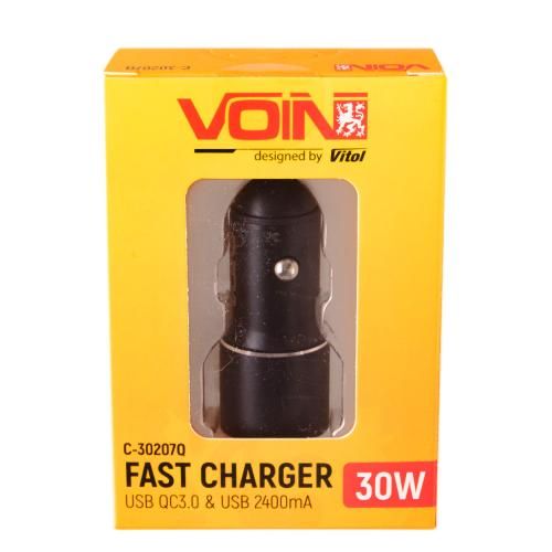 Автомобільний зарядний пристрій VOIN C-30207Q, 2USB QC3.0 (12/24V - Port 1-5V*3A/9V*2A Port 2-5V*2.4A) | Зображення 1