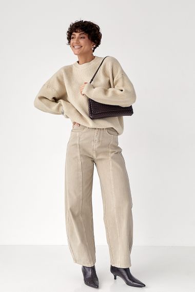 В'язана тепла однотонна кофта - бежевий цвет, ONE SIZE (є розміри) | Зображення 2