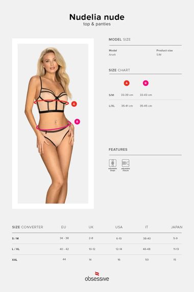 Комплект білизни Obsessive Nudelia top Тілесно-чорний S/M (бюстʼє та трусики) | Зображення 6