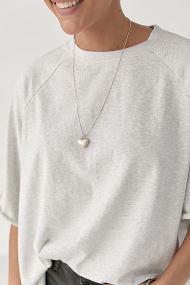 Однотонна вільна футболка з рукавами-реглан - світло-сірий цвет, ONE SIZE (є розміри) | Зображення 3