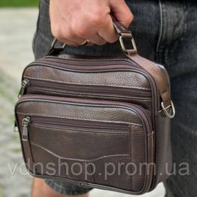 Чоловіча шкіряна сумка барсетка 23х19х7, месенджер через плече з коричневою ручкою BEXHILL 61881B