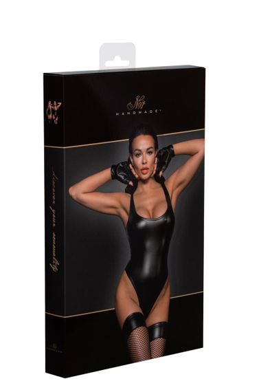 Боді під шкіру Noir Handmade F244 Powerwetlook body with high cut bottom hem Чорне M | Зображення 6