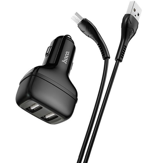 АЗП Hoco Z36 Leader 2.4A (2USB-A) + кабель USB to MicroUSB Чорний | Зображення 1