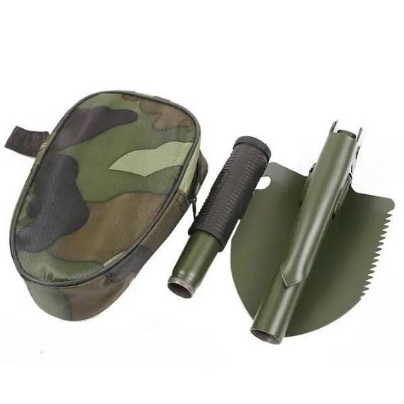 Туристическая складная саперная лопата 5 в 1 в чехле Зеленая