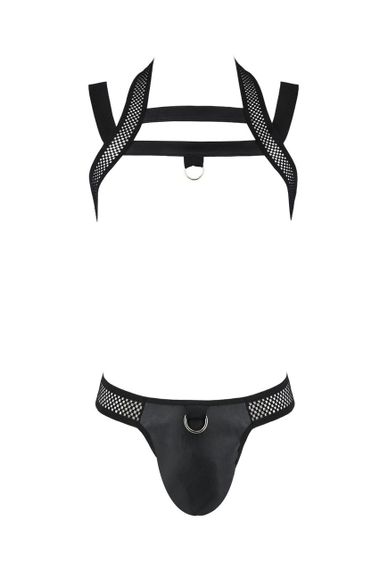 Комплект чоловічої білизни з кріпленнями Passion 043 JACOB XXL/XXXL Black, труси, шлейки Sex Aura | Зображення 2
