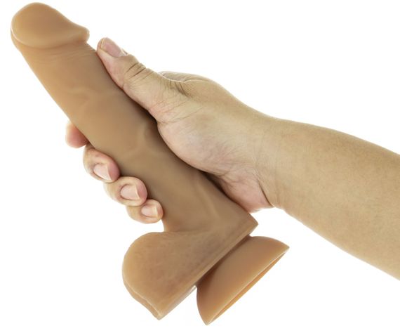 Гнучкий фалоімітатор на присосці ADDICTION — ANDREW 8″ Silicone Dong — Caramel, віброкуля в подаруно | Зображення 2