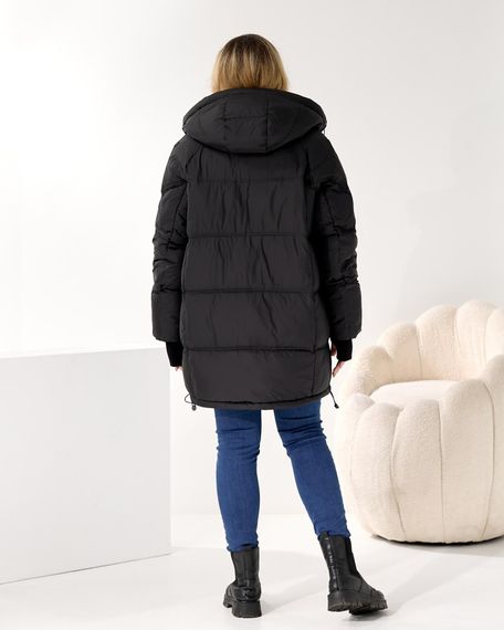 Об'ємний пуховик чорний люкс якості великих розмірів | Зображення 7