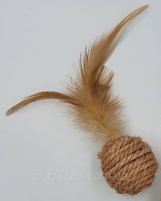 Іграшка для котів Croci М'яч сизалевий з пером 4.2 см C6198526