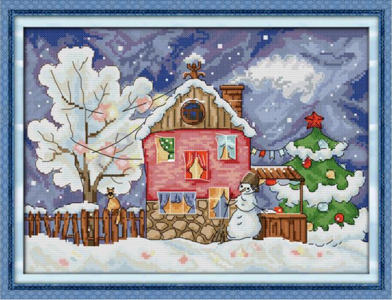 Набір для вишивання хрестиком за нанесеною на канву схемою "Christmas House".AIDA 14CT printed, 36*28 см