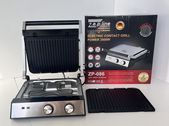 Гриль электрический прижимной Zepline 3500W со съемными пластинами контактный | Зображення 1