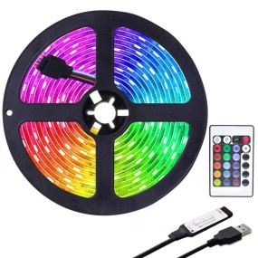 USB Стрічка світлодіодна SvC RGB PRO 5м, 30LED/метр з IR пультом керування та живленням від USB