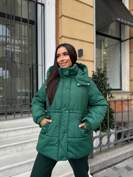 Женская теплая зимняя куртка на кулиске с капюшоном NB24035 цвет зеленый, размер 54/56 | Зображення 2