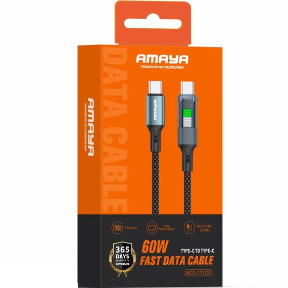 Дата кабель Amaya 111CC Type-C to Type-C 60W (1.2m) Black | Зображення 1