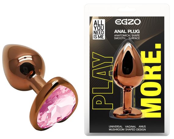 Анальна пробка з кристалом EGZO - Dark Gold Heart Plug Pink, size S sexstyle