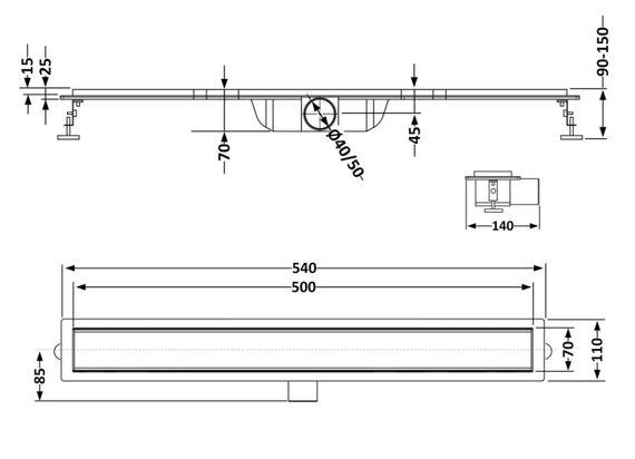 Лінійний трап Qtap Taurus Tile500 із нержавіючої сталі, з сухим затвором під плитку QTTAUTILE500 | Зображення 1