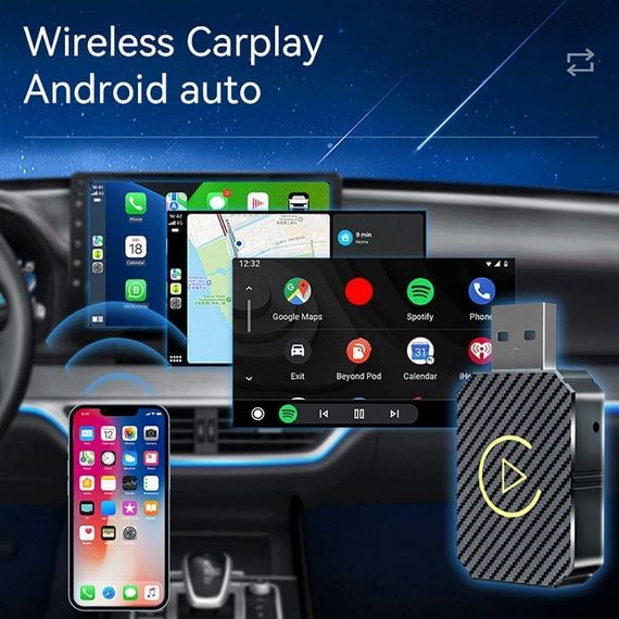 CarPlay Android Auto Бездротовий адаптер 2-в-1 з WiFi Bluetooth, Карплей для авто iOS 10+ Android 11+ USB | Зображення 5