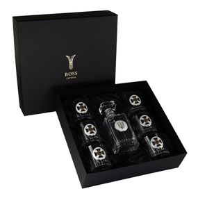 Набір для віскі "СЛУЖБА БЕЗПЕКИ" 6 келихів 360 мл, графін 750 мл, кришталь з платиною, зображення зі срібла з