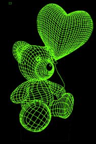 Акриловий світильник-нічник Ведмедик з серцем 3 зелений tty-n000416