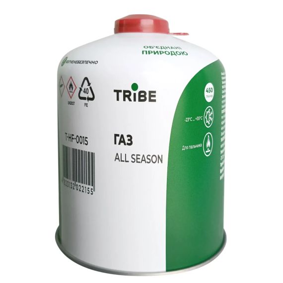 Газовий картридж Tribe 450 г різьбовий для туристичних пальників, плит та обігрівачів T-HF-0015