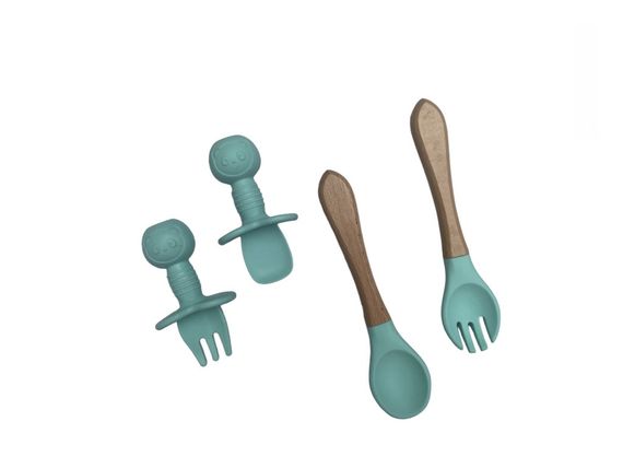 Дитячий силіконовий набір посуду для годування ментоловий 12 предметів | Зображення 3