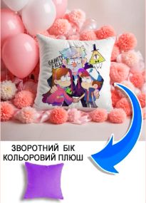 Подушка плюшева Мерч Крафт Дизайн з принтом Граввіті Фолз 3 бузковий плюш квадратна 33х33 см